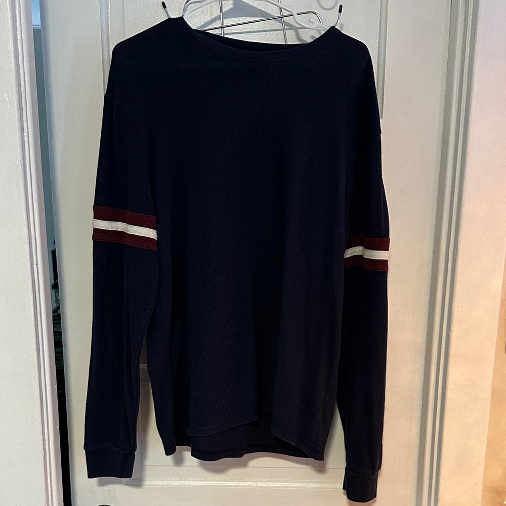 Navy Long Sleeve Shirt with Striped Sleeves